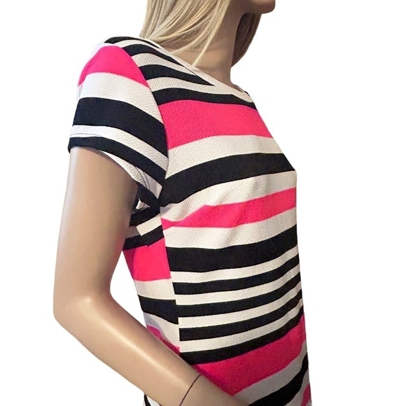 Eclipse Dress Colour Block Stripe Asymmetrical hemline Neon Pink Y2K Made in USA - Picture 5 of 13